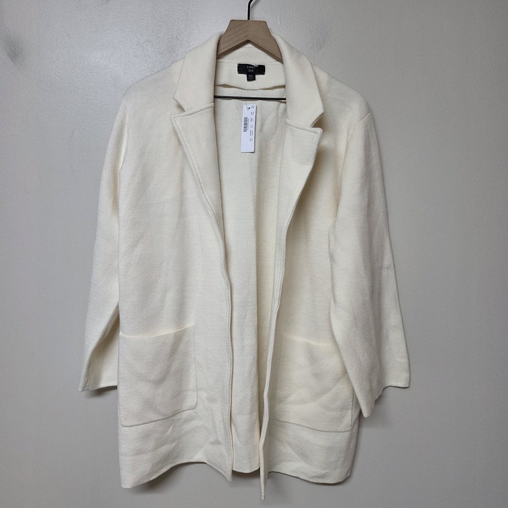 J Crew Sophie Open Front Sweater Blazer XXL Ivory Merino Wool Blend Cardigan NWT